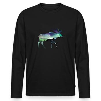 Double Exposure Tiere Elch Nordlicht Geschenkidee - Männer Premium Bio Langarmshirt - Schwarz - Vorne - Nico (187cm)