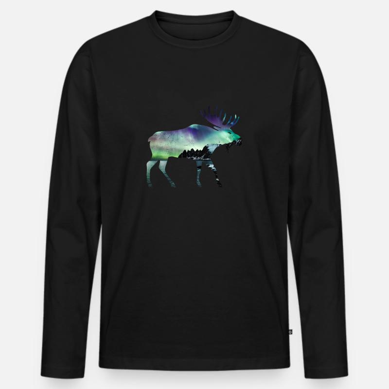 Double Exposure Tiere Elch Nordlicht Geschenkidee - Männer Premium Bio Langarmshirt - Schwarz