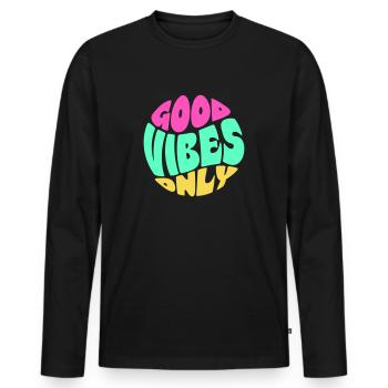GOOD VIBES ONLY - Men's Premium Organic Long Sleeve Shirt - black - Front - Nico (187cm)