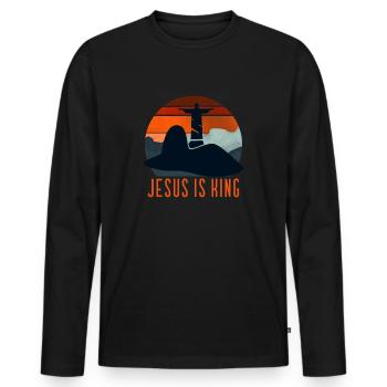 Jesus Is King - Men's Premium Organic Long Sleeve Shirt - black - Front - Nico (187cm)