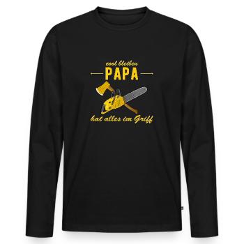 Papa hat alles im Griff - Kettensäge - Vatertag - Männer Premium Bio Langarmshirt - Schwarz - Vorne - Nico (187cm)