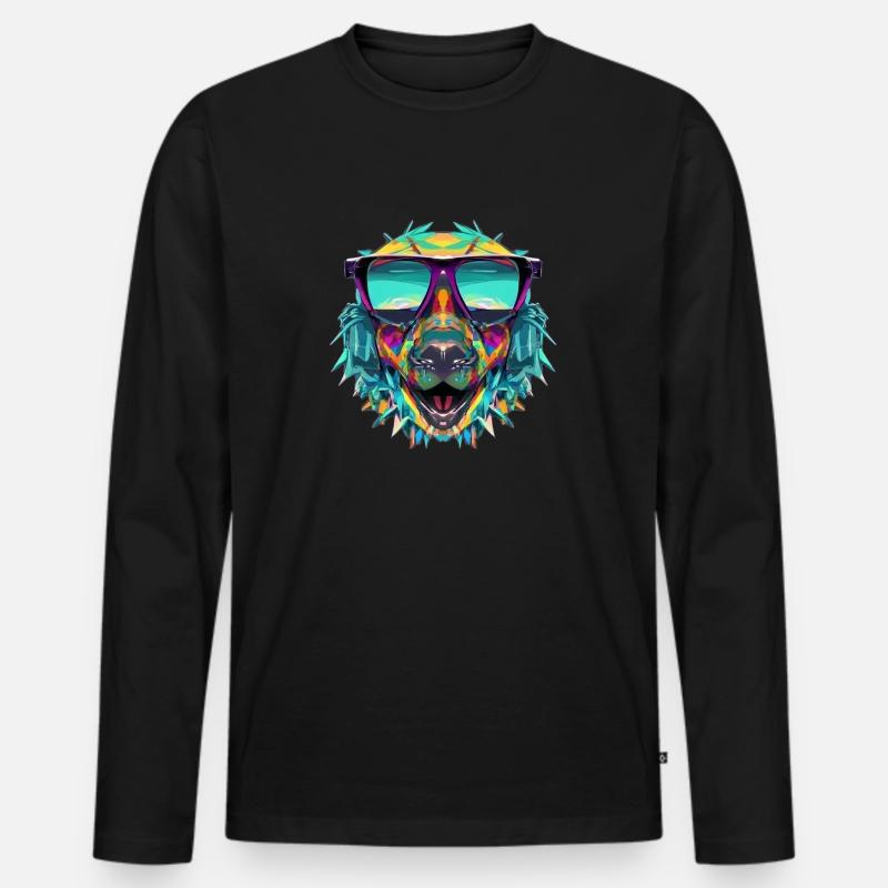 Mehrfarbiger Hund mit Sonnenbrille - Männer Premium Bio Langarmshirt - Schwarz