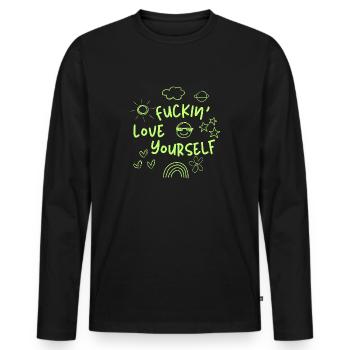 Fuckin' love yourself - Männer Premium Bio Langarmshirt - Schwarz - Vorne - Nico (187cm)