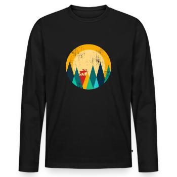 Moose in the mountains Norway retro design - Men's Premium Organic Long Sleeve Shirt - black - Front - Nico (187cm)
