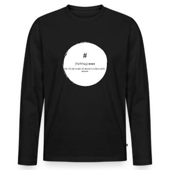 # (Hashtag) Definition Dictionary - Männer Premium Bio Langarmshirt - Schwarz - Vorne - Nico (187cm)