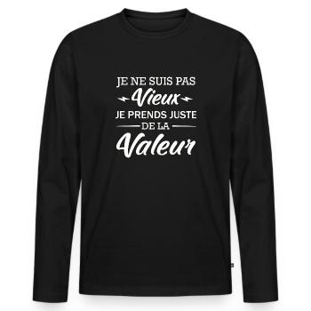 Je ne suis pas Vieux je prends de la Valeur - T-shirt manches longues Premium bio Homme - noir - Devant - Nico (187cm)