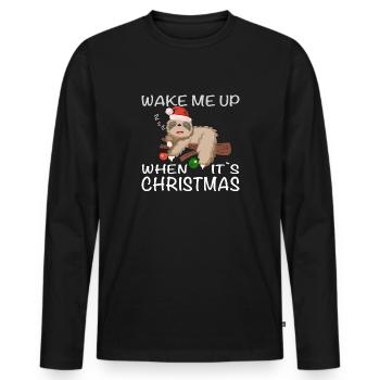 Sloth, Christmas, sleeping sloth - Men's Premium Organic Long Sleeve Shirt - black - Front - Nico (187cm)