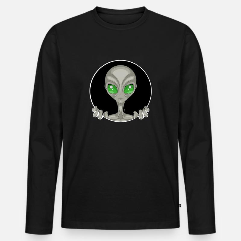 Grey Alien - Männer Premium Bio Langarmshirt - Schwarz