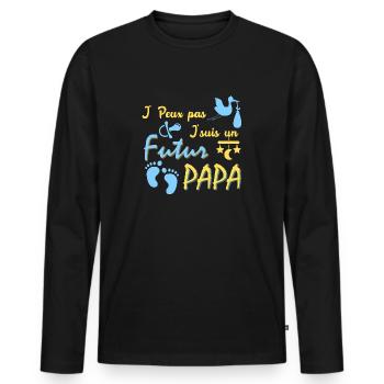 J'peux pas j'suis un futur Papa - T-shirt manches longues Premium bio Homme - noir - Devant - Nico (187cm)