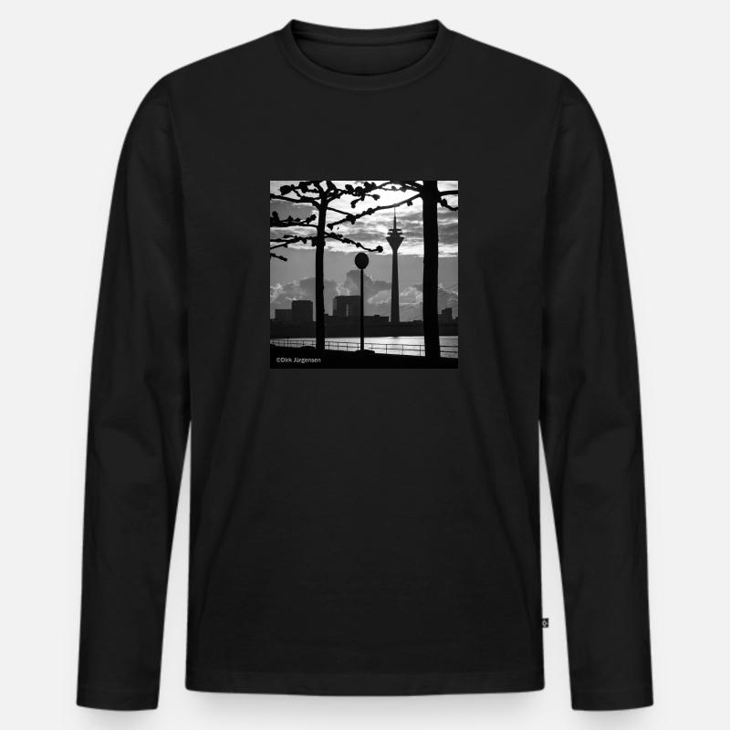 Der Rhein in Düsseldorf - Männer Premium Bio Langarmshirt - Schwarz