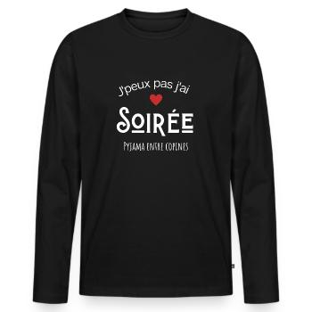 Je peux pas j'ai soirée pyjama entre copines - T-shirt manches longues Premium bio Homme - noir - Devant - Nico (187cm)