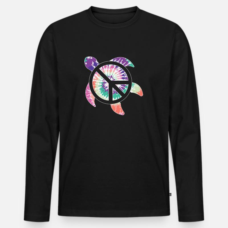 Peace Schildkröte - Männer Premium Bio Langarmshirt - Schwarz