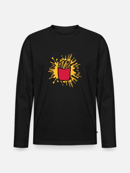 Farbklecks Pommes Frites - Männer Premium Bio Langarmshirt - Schwarz
