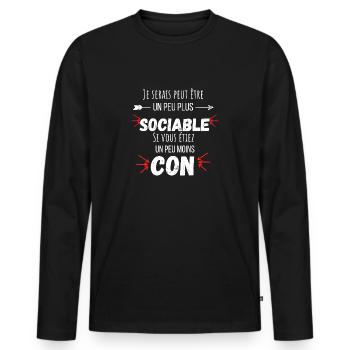 Un peu plus sociable citation humour - T-shirt manches longues Premium bio Homme - noir - Devant - Nico (187cm)