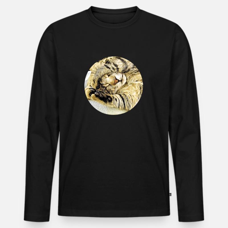 Pummelig schlafende Tabby-Katze - Männer Premium Bio Langarmshirt - Schwarz