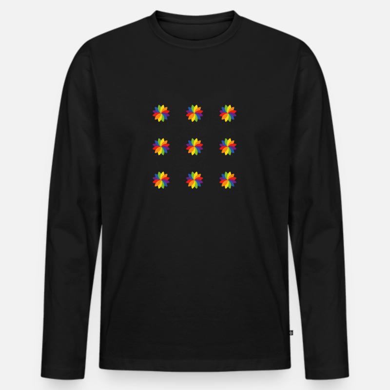 Helles Regenbogenblumenmuster - Männer Premium Bio Langarmshirt - Schwarz