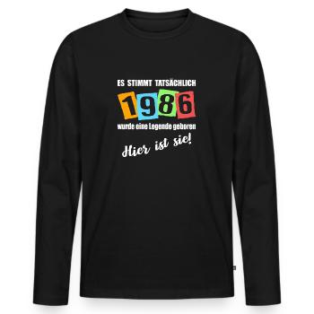 Legende ist 1986 geboren. Geburtstagsspruch - Männer Premium Bio Langarmshirt - Schwarz - Vorne - Nico (187cm)
