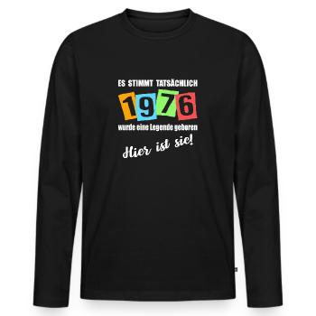 Legende ist 1976 geboren. Geburtstagsspruc - Männer Premium Bio Langarmshirt - Schwarz - Vorne - Nico (187cm)