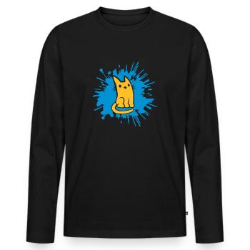 Gouttes de couleur blobs chat bande dessinée - T-shirt manches longues Premium bio Homme - noir - Devant - Nico (187cm)