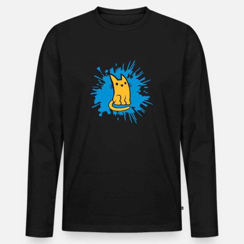 Tropfen Farbklecks Katze Comic - Männer Premium Bio Langarmshirt - Schwarz