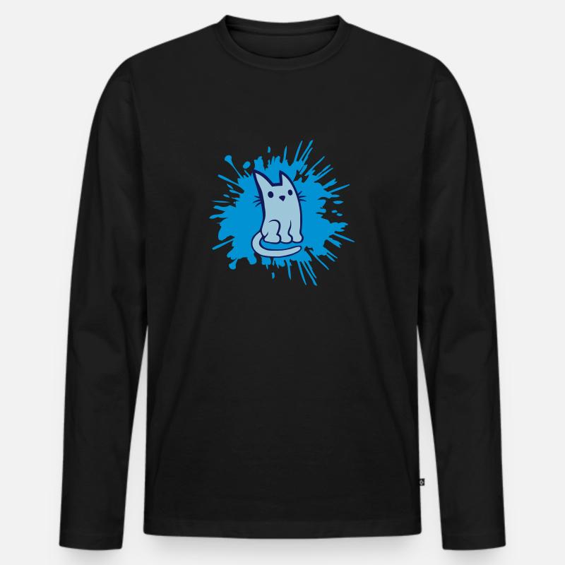 Farbklecks süße Katze Comic - Männer Premium Bio Langarmshirt - Schwarz
