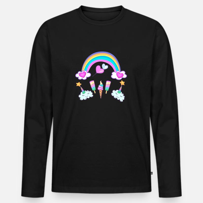Eishorn Regenbogen - Männer Premium Bio Langarmshirt - Schwarz