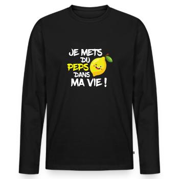T-shirt humour optimisme citron peps cadeau - T-shirt manches longues Premium bio Homme - noir - Devant - Nico (187cm)