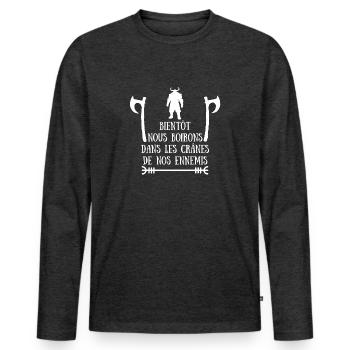 Bientôt nous boirons dans les crânes - Viking - T-shirt manches longues Premium bio Homme - anthracite chiné - Devant - Nico (187cm)
