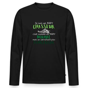 Je suis un papy chasseur comme un papy normal - T-shirt manches longues Premium bio Homme - noir - Devant - Nico (187cm)