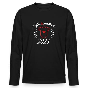 Papa x Maman Bébé en 2023 - T-shirt manches longues Premium bio Homme - noir - Devant - Nico (187cm)