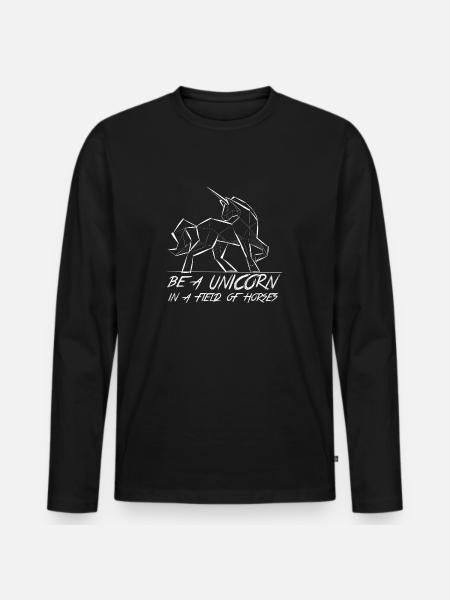 Sei ein Einhorn unter Pferden! - Männer Premium Bio Langarmshirt - Schwarz
