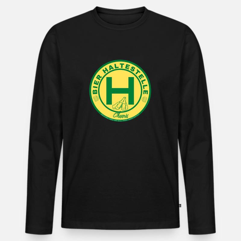 Bierhaltestelle - Männer Premium Bio Langarmshirt - Schwarz