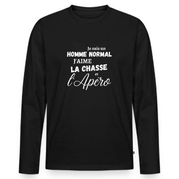 je suis un homme normal j aime la chasse - T-shirt manches longues Premium bio Homme - noir - Devant - Nico (187cm)