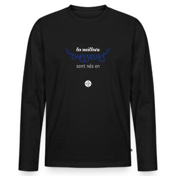 Anniversaire chasseur - tshirt personnalisé - T-shirt manches longues Premium bio Homme - noir - Devant - Nico (187cm)