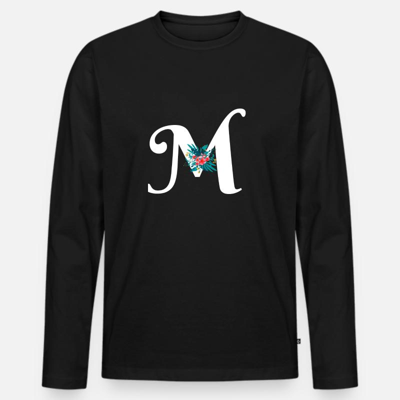 Buchstabe M geblümt - Männer Premium Bio Langarmshirt - Schwarz