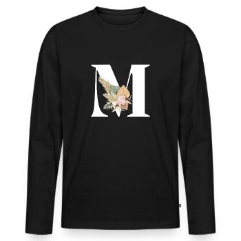 lettre M fleuris - T-shirt manches longues Premium bio Homme - noir - Devant - Nico (187cm)