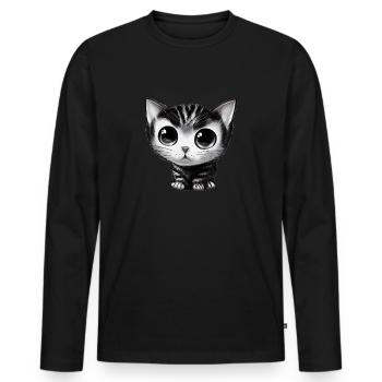 petit chat dessiné - T-shirt manches longues Premium bio Homme - noir - Devant - Nico (187cm)