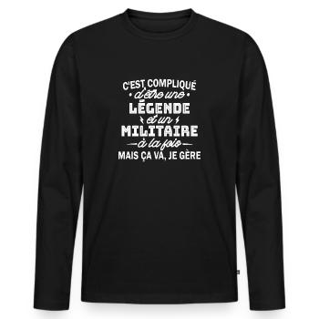 légende et militaire / cadeau humour militaire - T-shirt manches longues Premium bio Homme - noir - Devant - Nico (187cm)