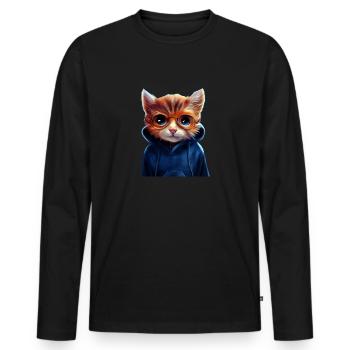 Katze mit Pullover - Männer Premium Bio Langarmshirt - Schwarz - Vorne - Nico (187cm)