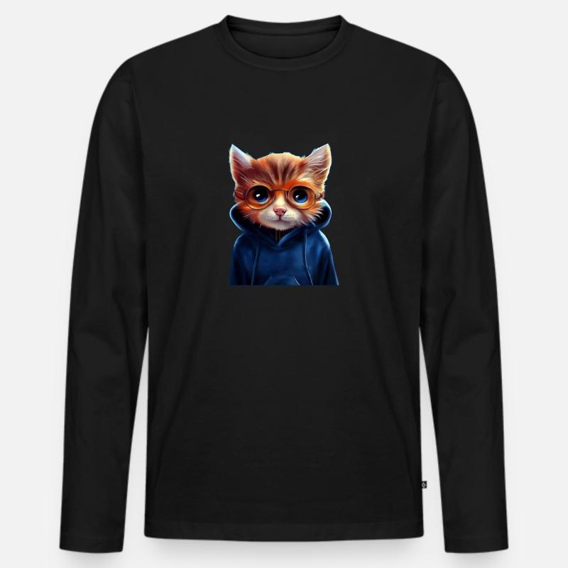 Katze mit Pullover - Männer Premium Bio Langarmshirt - Schwarz