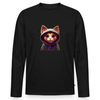 Cat with sweater - Men's Premium Organic Long Sleeve Shirt - black - Front - Nico (187cm)