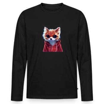 super cute cat with hoodie - Men's Premium Organic Long Sleeve Shirt - black - Front - Nico (187cm)