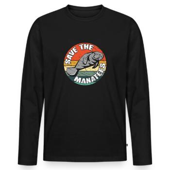 Save the manatees. Vintage Manatee Design - Men's Premium Organic Long Sleeve Shirt - black - Front - Nico (187cm)