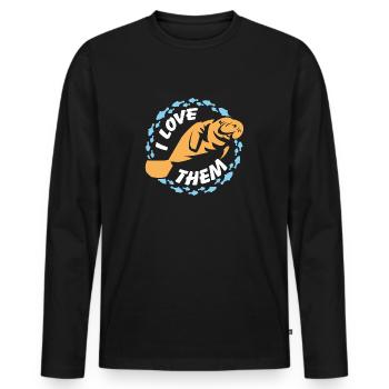 I love manatees, dugong in the Pisces Circle - Men's Premium Organic Long Sleeve Shirt - black - Front - Nico (187cm)