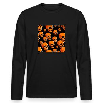 Crânes Motif Halloween Citrouille Noir & Orange - T-shirt manches longues Premium bio Homme - noir - Devant - Nico (187cm)