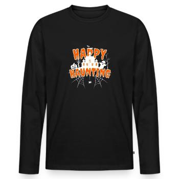 Happy Haunting - Fête Halloween Cadeau - T-shirt manches longues Premium bio Homme - noir - Devant - Nico (187cm)