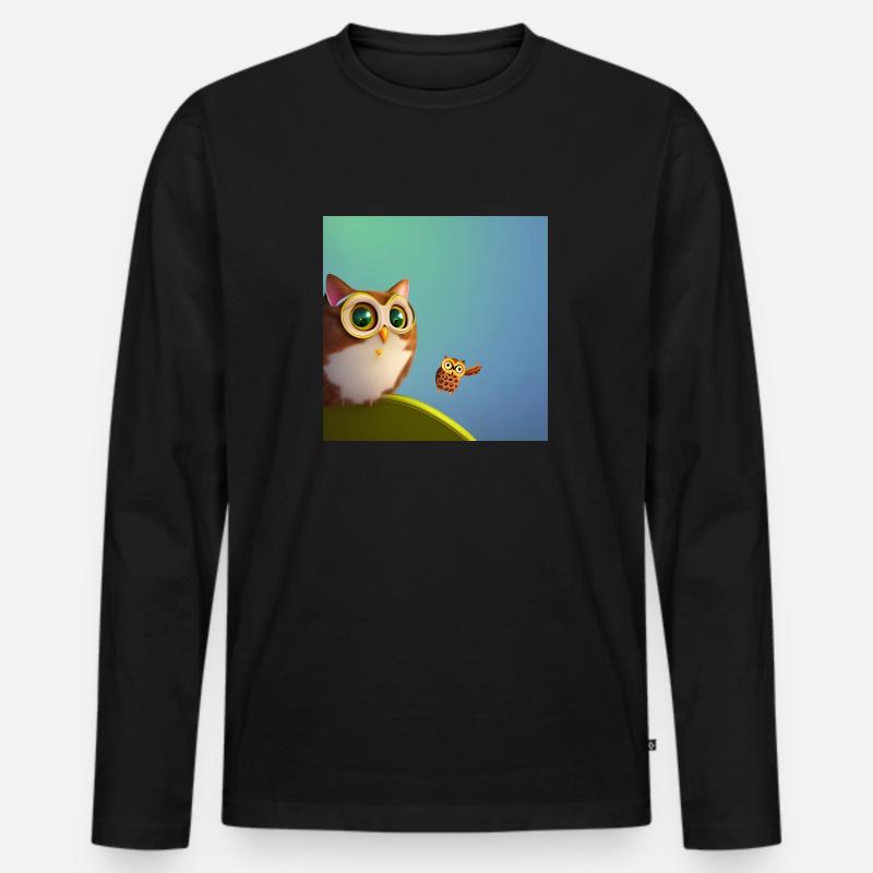 Katze und Eule - Männer Premium Bio Langarmshirt - Schwarz