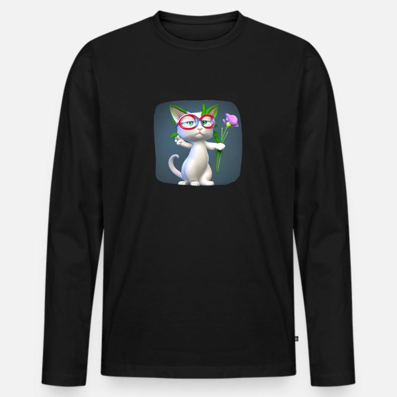 Chat offrant des fleurs - merci - T-shirt manches longues Premium bio Homme - noir
