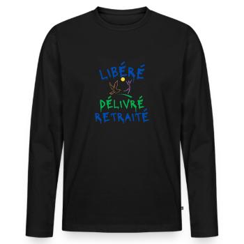 libéré délivré retraité - t-shirt humour retraite - T-shirt manches longues Premium bio Homme - noir - Devant - Nico (187cm)