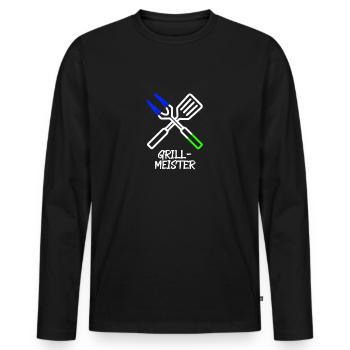 Grillmeister Besteck (Blau-Grün) - Männer Premium Bio Langarmshirt - Schwarz - Vorne - Nico (187cm)